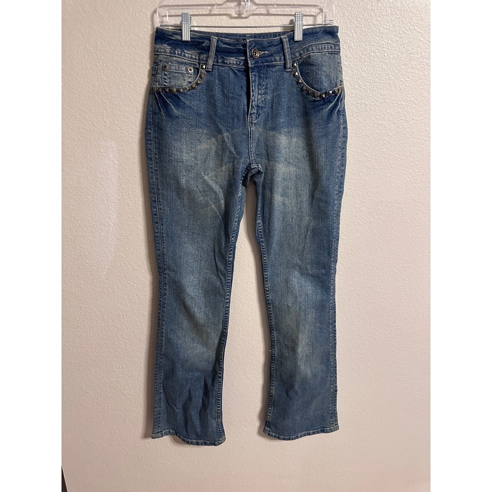 9.8 NINE.EIGHT Studded Pockets Denim Jeans Acid Wash Bootcut Style Size 6